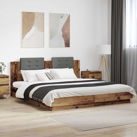 vidaXL Cadre de lit avec tête de lit Bois Ancien 180 x 200 cm