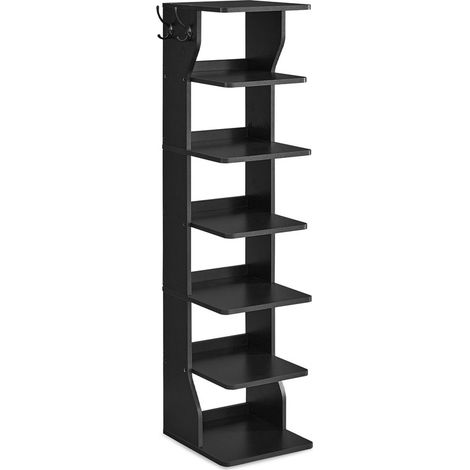 Vasagle – Étagère à chaussures 7 niveaux – Rangement compact noir – Panneau d’aggloméré – Crochets pour clés inclus – Charge max 10 kg par niveau (1/5)