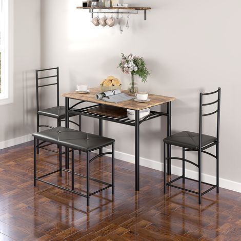 Ensemble de salle à manger 4 pièces, table et 2 chaises, banc, ensemble gain de place, idéal pour les petites pièces, cuisine, salle à manger, marron (1/5)