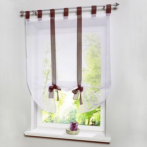 1 pièce Romain Rideau Adorable Nœud Assis Chambre Style en Voile brodé fenêtre - café - 140cmx140cm-