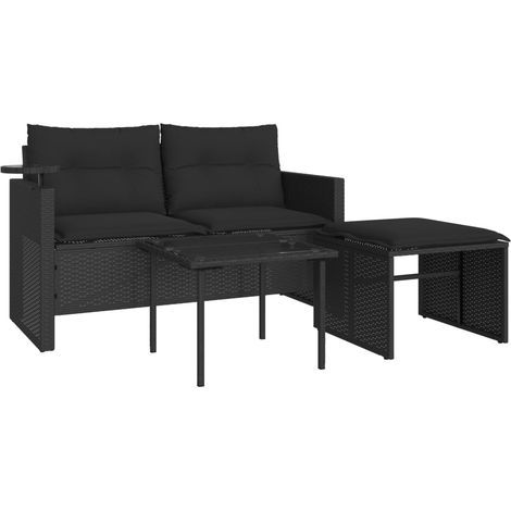Maison Exclusive - Set Divani da Giardino 3 pz con Cuscini in Polyrattan Nero (1/5)