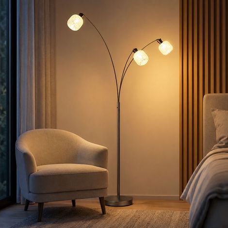 Lampada da terra a LED, lampada da soggiorno, orientabile, arancione, metallo e vetro, H 200 cm (1/5)