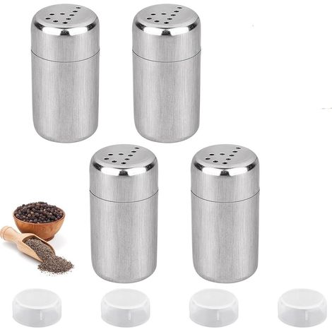 Ensemble de 4 pièces comprenant : salière, saupoudreuse à épices, saupoudreuse à poudre, en acier inoxydable, avec couvercle (1/5)
