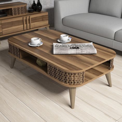 Sofatisch Medizin, mit Füßen, einem Fach, rechteckig, 105x60x35h cm, Walnussbraun (1/5)