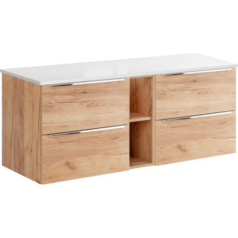 Mueble bajo lavabo 140 cm 2 nichos April Madera y Blanco (1/4)