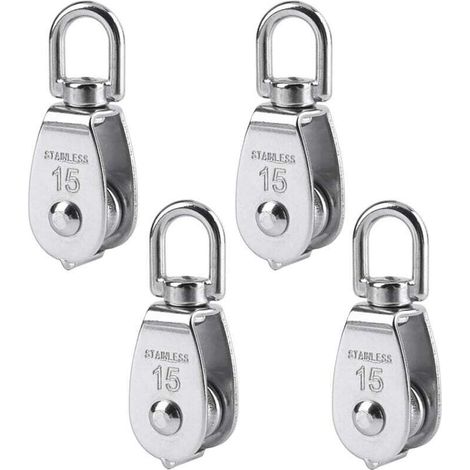 4 piezas de polea simple de acero inoable de 15 mm con capacidad para 35 kg - Plata (1/4)