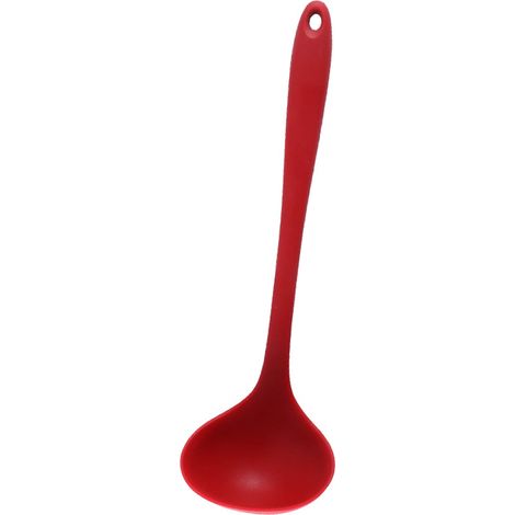 Louche à soupe en silicone de 28,5 cm (11,2 po) avec poignée ergonomique et résistante à la chaleur, idéale pour la cuisine et les repas à la maison (rouge). (1/5)
