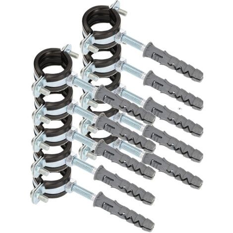 Collier de serrage 3/4 '' – Lot de 10 pièces – Acier galvanisé avec joint en caoutchouc – Montage anti-vibration pour conduits ronds-NANOTEH (1/5)