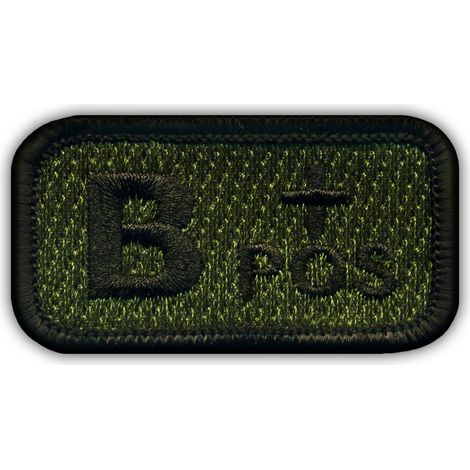 Patchion Blutgruppe B „positiv“ olivgrün – zum Aufbügeln / mit Heißsiegelrückseite – gestickter Aufnäher/Abzeichen/Emblem
