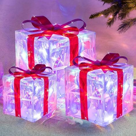 Boîte Cadeau Éclairée - 60 LED Blanc Chaud - Usage Intérieur Extérieur - 3 Tailles - Alimentation Piles AA (1/5)