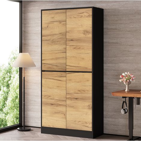 Armadio 80x35x180 cm in truciolare nero/rovere, ripiani regolabili salvaspazio – MEUBLIV (1/5)