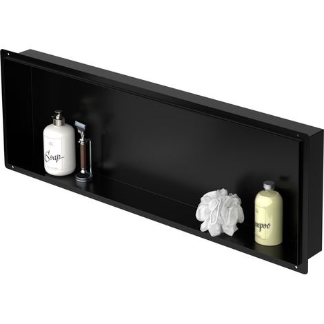 LuxeBath Nicho de Ducha de Acero Inoxidable 90x30x10cm cm Negro Marco de Pared Empotrado Alicatable Estante Integrado Instalación Flexible para Almacenamiento Organizador de Utensilios para Baño