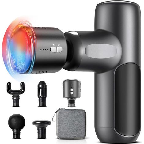 FLITI Mini Hot and Cold Massage Gun, Portable Muscle Percussion, 8mm, 5 Speeds, Quiet 45dB, with 5 Heads, Dark Grey (1/5)