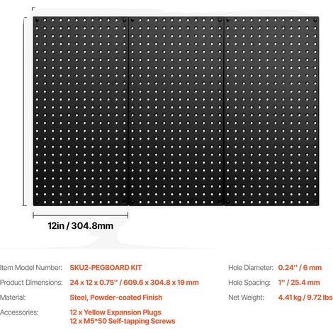 Metall-Pegboard-Panels, Hohe Tragfähigkeit, Robuste Konstruktion, 24x12in 3Stück (1/2)