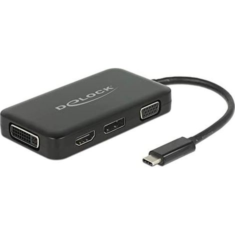Delock 63929 Adaptador multipuerto 4 en 1 USB Type-C Macho para VGA, HDMI, DVI y DisplayPort, Color Negro (1/3)