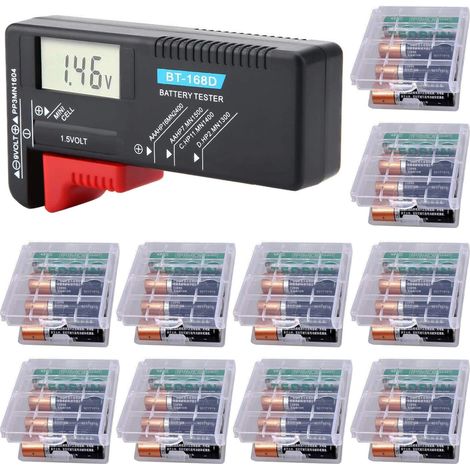 Testeur de Piles,Testeur de Tension de Batterie Universel pour Piles AA/AAA/C/D-1.5V,PP3-9V et Piles Bouton, BT-168D Testeur de Batterie LCD Numérique +10 Pièces Boite de Rangement pour Piles (1/5)