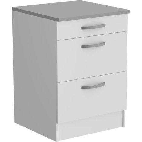 OSLO Meuble Bas 3 tiroirs + plan - Décor blanc - L 60 x P 60 x H 86 cm (1/5)