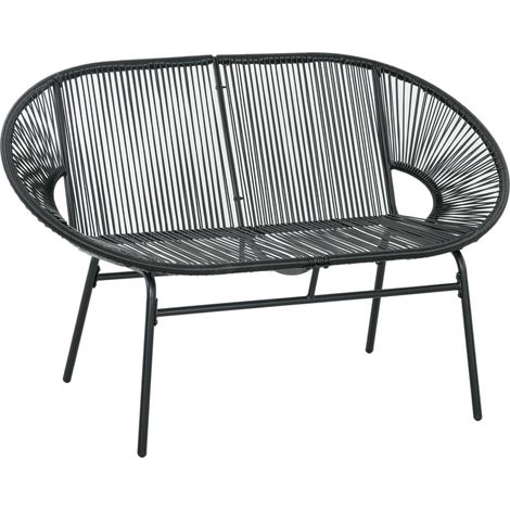 Banquette de jardin 2 places en rotin synthétique noir avec structure acier, charge jusqu'à 260 kg, pour terrasse et balcon (1/5)