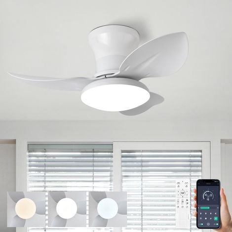 Ventilateur De Plafond Silencieux Avec Lumiere Et Telecommande, Lustre Avec Ventilateur 3 Pales, Dimmable, DC Motor, 6 Vitesses, Ventilo Plafond Moderne LED Pour Salon, Bureau, Chambre-White65CM (1/5)