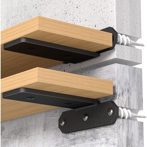 Equerre Etagere Murale 80kg Equerre Metal, Équerre Support Etagere Invisible en Métal Noir 3,8cm Hauteur pour Planche, Fixation Invisible, Equerre Charge Lourde Noir - 2 pièces - 20 cm (1/5)