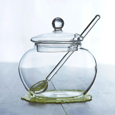 Sucrier en verre 250 ml avec couvercle et cuillère