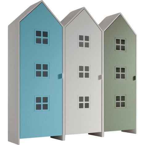 Pack - 3 Armoires Enfant "Casami Bruges" 171cm Bleu, Blanc & Vert (1/2)