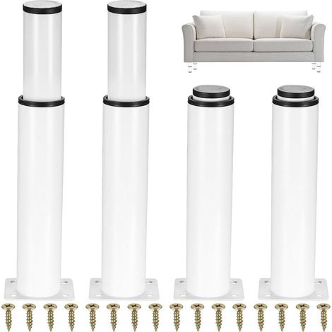 Pieds de meubles réglables en métal – Hauteur ajustable 0-140 mm – Lot de 4 pieds blancs pour armoires, tables et lits (1/5)