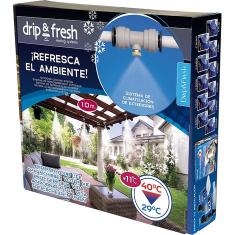 Drip&Fresh C5115N - Kit de Nebulización para Climatizar tu Patio o Terraza - 8 Puntos de Frescor, 10 m de Largo, Multicolor
