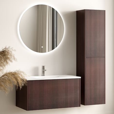 LOMAZOO meuble de salle de bain Rovani noyer façade cannelée - 80 (1/5)