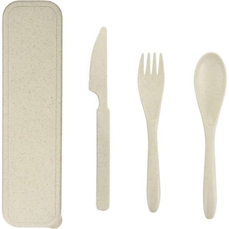Ustensiles de voyage : Ensemble d'ustensiles réutilisables avec étui, couverts en paille de blé, cuillère, couteau et fourchette portables, vaisselle, boîte à lunch en vrac pour adultes, pique-nique, (1/5)
