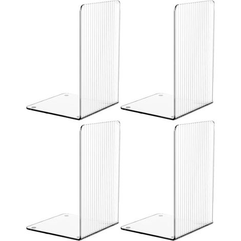 Lot de 4 serre-livres en acrylique transparent pour étagères, avec tapis antidérapants, design unique, décoratifs pour la maison, le bureau et les fournitures scolaires