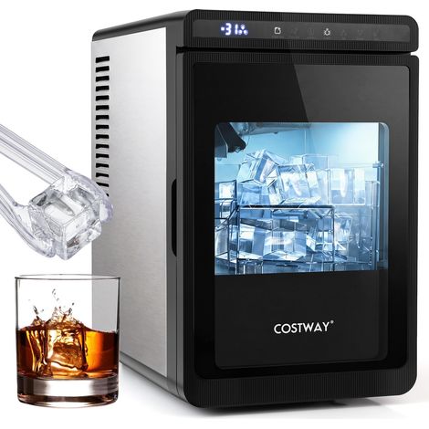 Machine a Glacons Transparents de Comptoir, 12 kg/24h, Glaçons Carrés 4 cm à Fonte Lente pour Whisky, Machine à Glace Silencieuse, Épaisseur Réglable