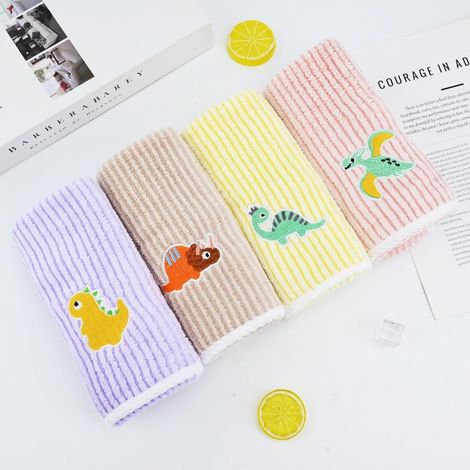 Lot de 4 serviettes de toilette douces pour enfants, brodées et multicolores, en coton, avec de jolis dinosaures, 25 x 50 cm (a) (1/5)