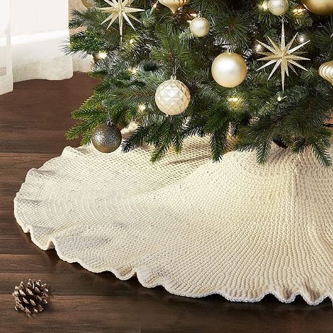 Jupe Arbre De Noël Tricotée - 92 Cm De Diamètre - Trou Central 10 Cm - Fermeture À Cordon - 4 Couches - 1 Pièce (1/5)
