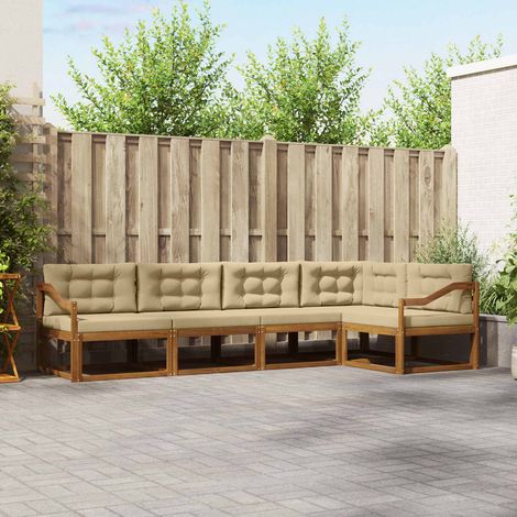 vidaXL Outdoor Sofa Set with Cushion 5 pcs Natural and Beige (1/5)