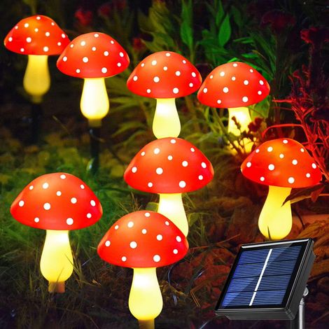 8 lampes solaires champignon à piquet 8 modes étanches, éclairage mignon rouge pour allée pelouse mariage et jardin (1/5)
