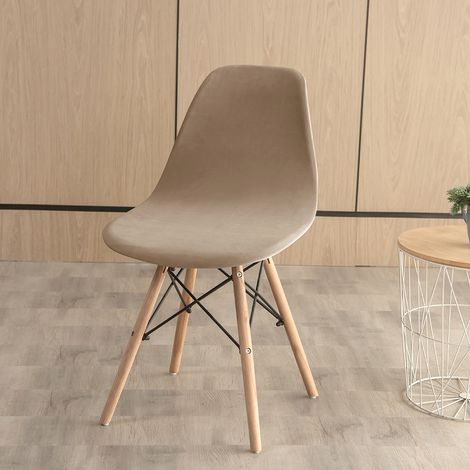 Copertura elastica per sedile imitazione peluche argento per poltrona scocca Eames – Copertina monocromatica color cammello, estensibile e regolabile, ideale per poltrone design moderno