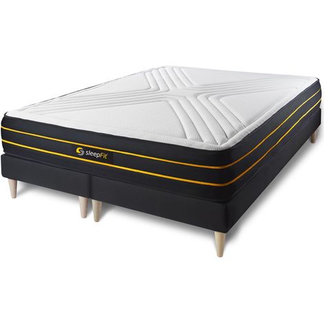 Base tapizada negro + Colchón con espuma viscoelástica 2x80x200