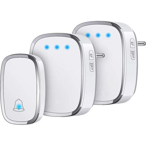IP44 Wasserdichte, kabellose Außentürklingel, 300 Meter Reichweite, Gong-Set mit blinkender LED, 1 Sender und 2 Empfänger (1/4)
