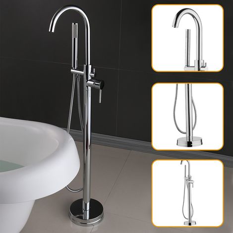 Freistehende Armatur Bodenstehender Wannenarmatur Stehend Handbrause Badewanne (1/4)
