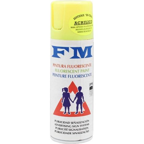 FM pintura spray fluorescente amarilla 200ml bote , Pintura en spray amarilla fluorescente FM Especialmente concebida para publicidad y señalización, resaltando sobre cualquier (1/2)