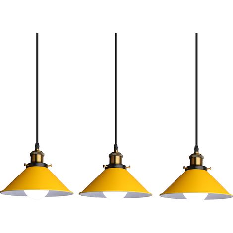 3x Suspension Luminaire Industriel Design Edison Luminaire Plafonnier E27 Lustre Abat-jour en Métal, Ø 22cm (Jaune 3 PACK) (1/5)