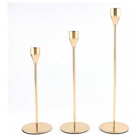 3 Pcs Chandelier, Bougeoir Doré Convient aux Bougies épaisses de 3/4 Pouces et Bougies LED, Bougeoir pour Bougie Conique pour décor, Mariage, dîner aux chandelles, Saint Valentin, Fêtes (1/4)