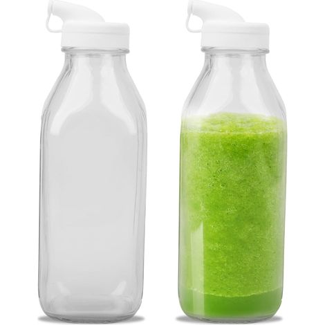 Set aus 2 Ein-Liter-Glasflaschen, Milchflaschen mit Deckel, Milchbehälter mit Skala, ideal für Saft, Milch, Milchshakes (1/5)