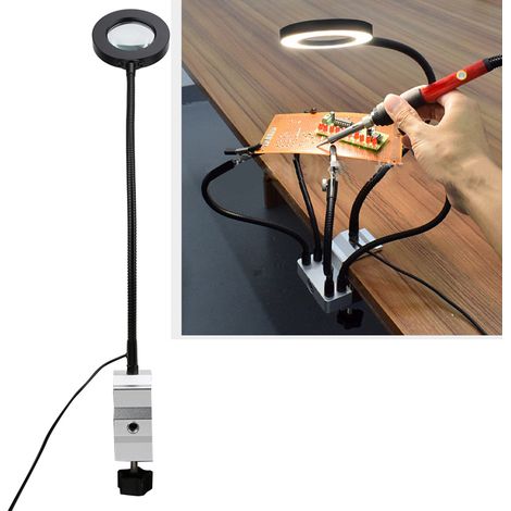 LED-3-fach-Vergrößerungstischhalterung, Löthilfe, flexibler Arm, dritte Hand, Leiterplattenreparaturstation (1/5)