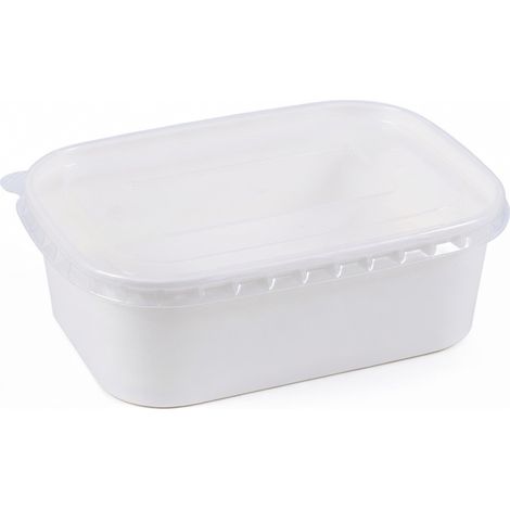 Bol rectangulaire en kraft blanc 880 ml avec couvercle en PP