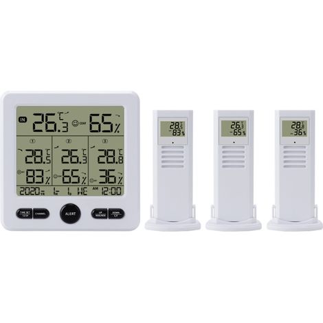 Thermometer und Hygrometer mit 3 externen Sensoren, Hintergrundbeleuchtung und großem LCD-Display, ℃/℉-Umschaltung (1/5)