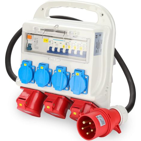 Répartiteur de courant de chantier avec disjoncteur FI, 1 x CEE 32 A + 2 x CEE 400 V/16 A + 4 prises Schuko 230 V, répartiteur mural avec disjoncteur de protection, étanche IP44 avec (1/5)