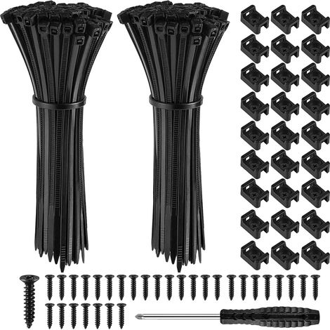 500 Pièces Fixations de Serre Câbles Base de Montage  Collier De Serrage Plastique, Attache Cable Noir, Serre Cable Plastique Base Câbles Et Vis Pour Fixation Electrique (1/5)