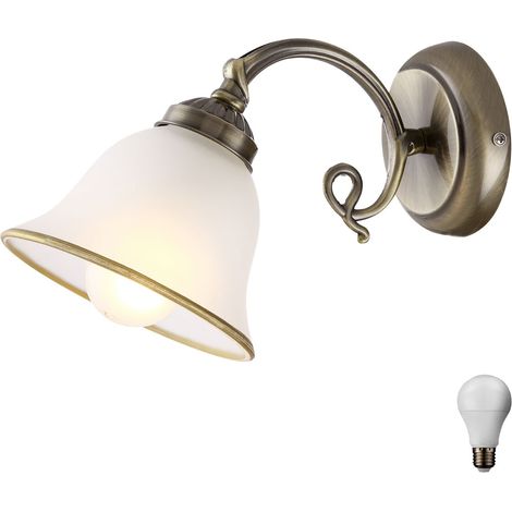 Applique style campagnard luminaire ancien laiton lampe en verre satiné dans un ensemble comprenant des ampoules LED (1/5)